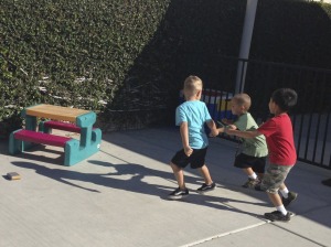 Parker running with his friends